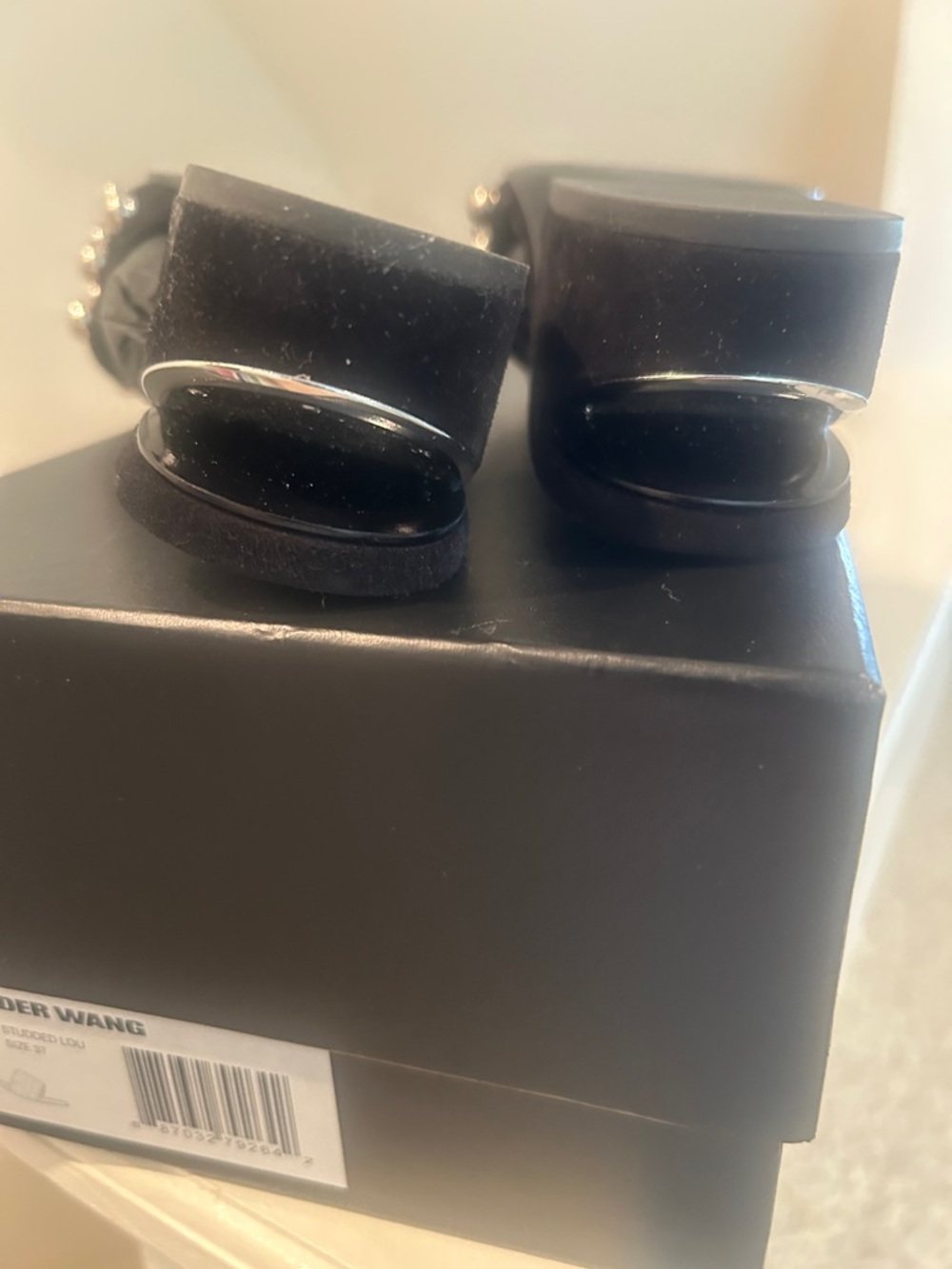 Alexander Wang Black SuedeStudded Slide Sandals - Picture 7 of 12
